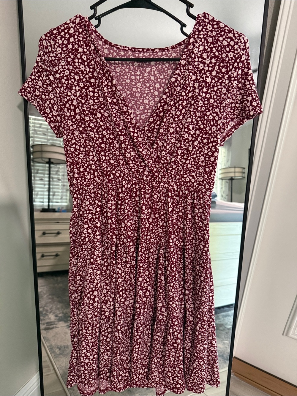 Burgundy Floral Mini Dress